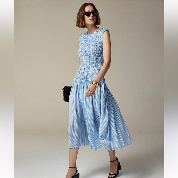 J.crew Maude dress in stripe drapey viscose twill NWT SZ L - Picture 1 of 8